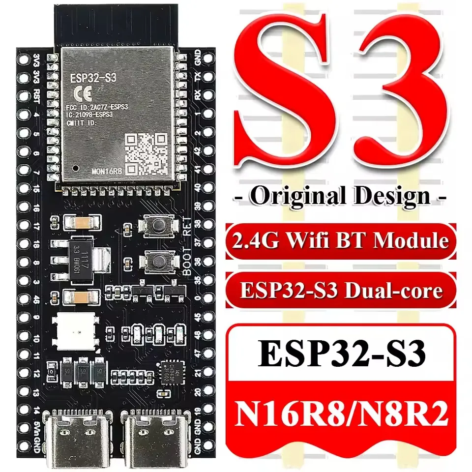 ESP32-S3 N16R8 – WiFi + Bluetooth – 16MB Flash / 8MB PSRAM